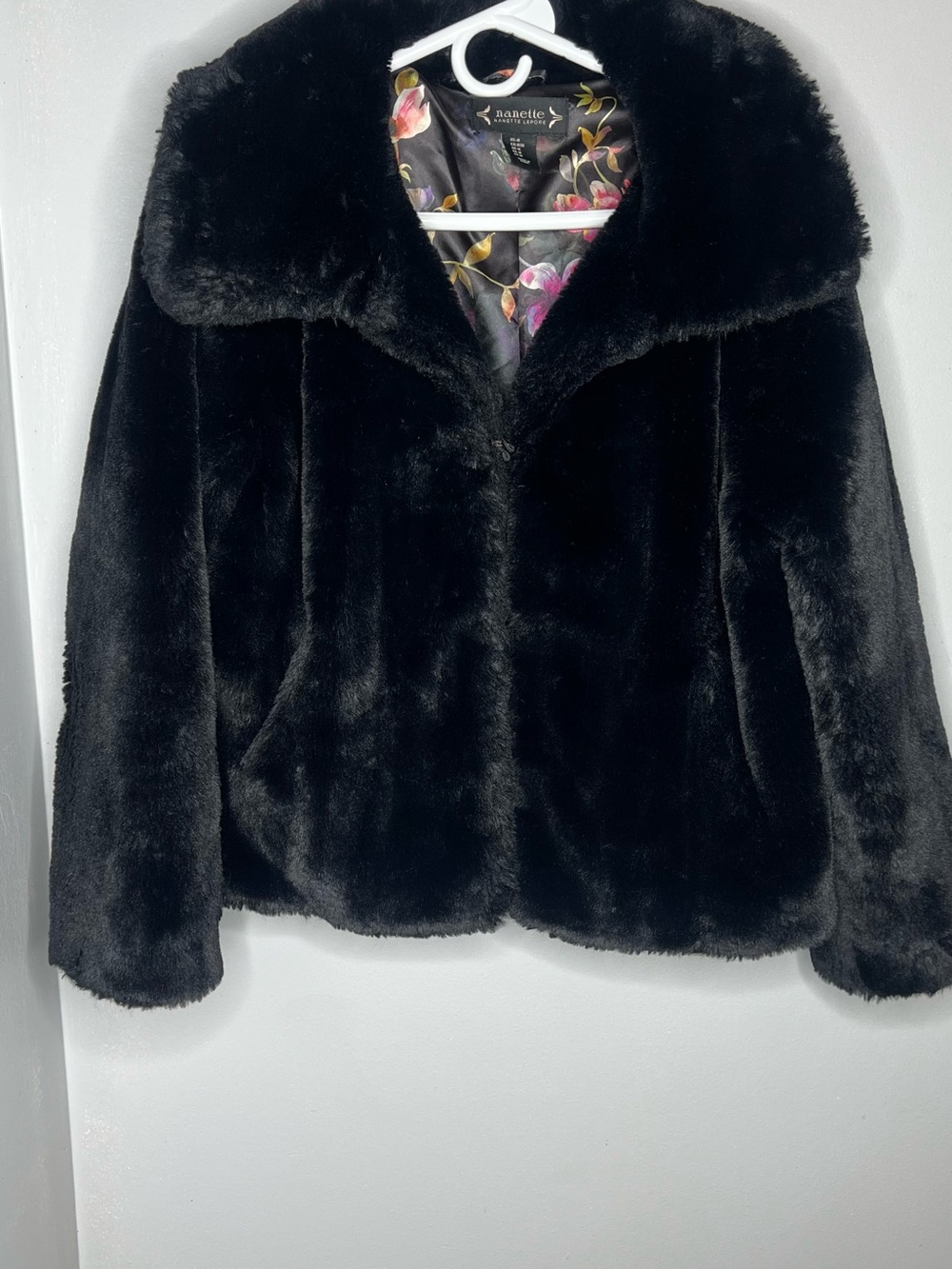 Nanette Lepore Black Plush Faux Fur Teddy Jacket